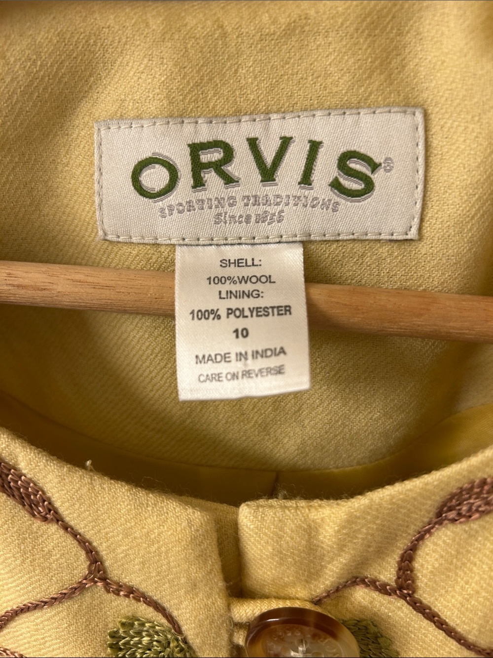 Orvis Vintage Embroidered Floral Jacket Yellow Boho Artsy Indie Size 10 - Picture 6 of 6